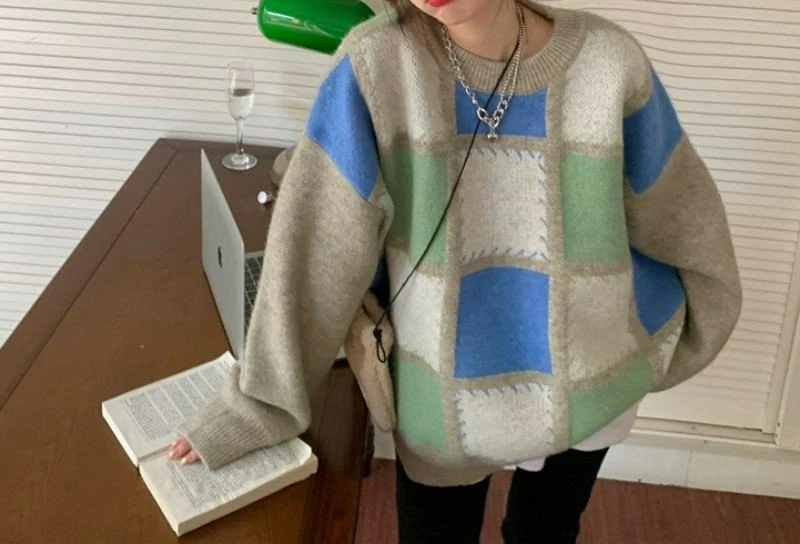 2025 Nuovo maglione pullover scozzese autunno e inverno per donna Maglione lavorato a maglia ampio e spesso