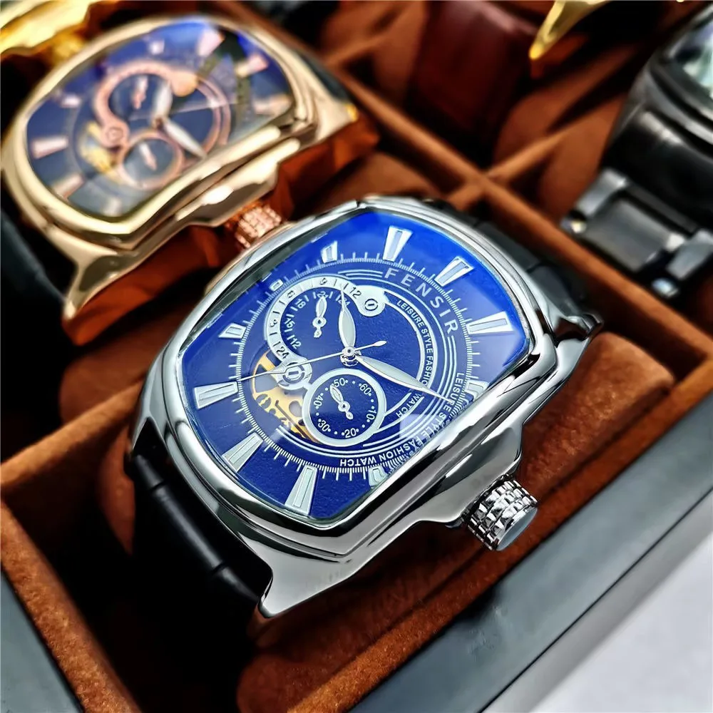 ساعات على الموضة الأوروبية والأمريكية الأكثر مبيعًا للرجال، ساعات كوارتز على شكل برميل النبيذ، ساعات عمل رجالية