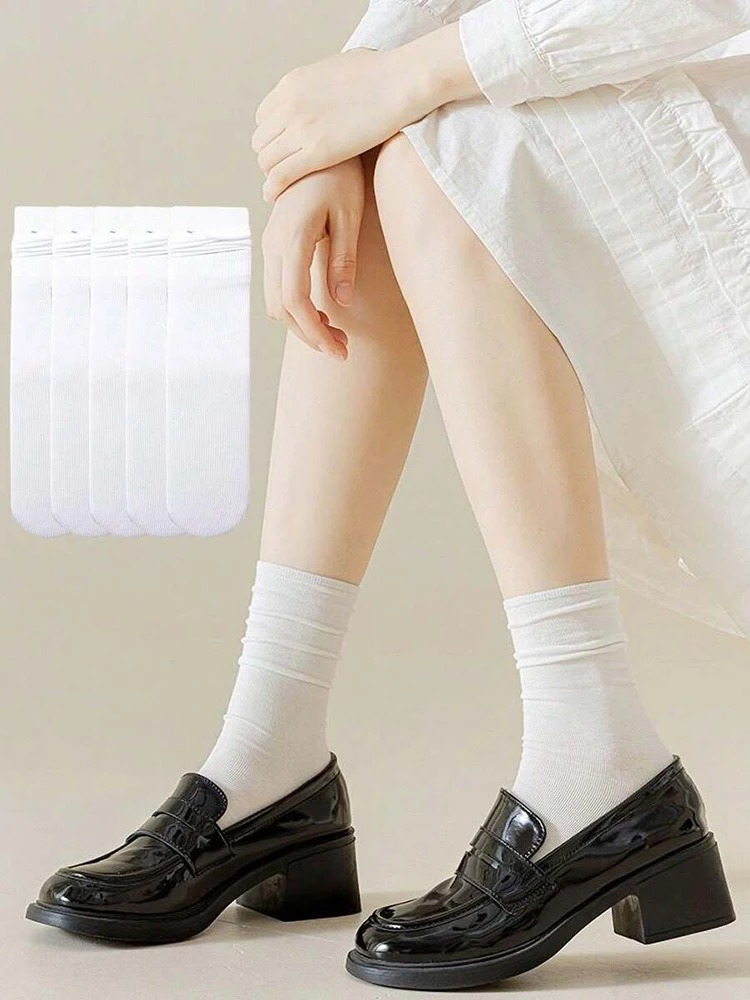 10 Paar mittellange Damensocken, trendige, vielseitige, schwarz-weiße, einfarbige, weiche, bequeme, leichte, atmungsaktive Freizeitsocken – Detail 3