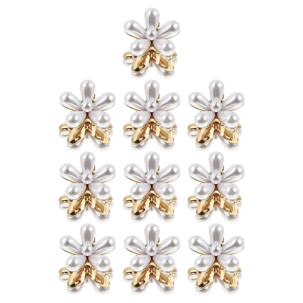 

10pcs Pearl Hair Claw Clips Small Miniature Flower Clasp For Girls Women Lightweight Alloy Hair Jaw Clip Accessory