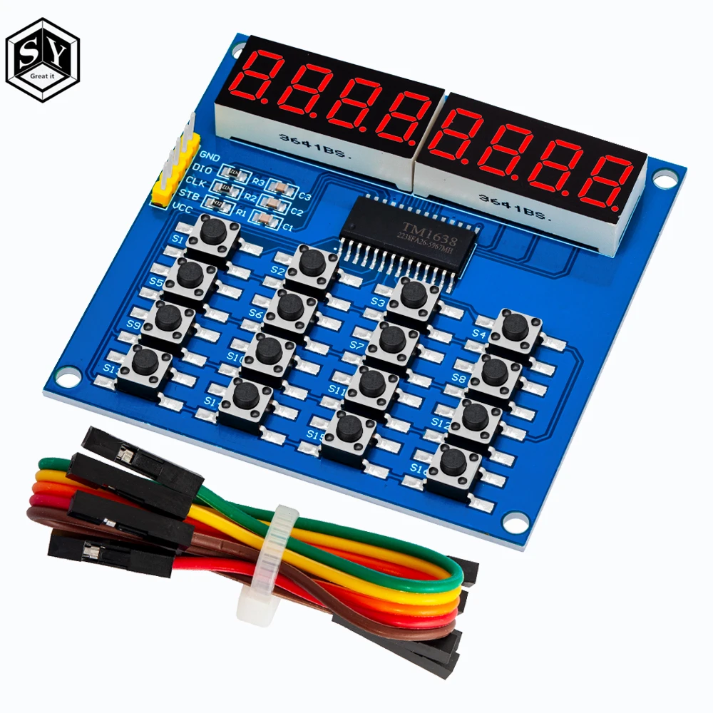 TM1638 Digital LED Display 8-Bit Digital Tube Board 3-Wire 16 Keys 8 Bits Keyboard Scan And KEY LED Module For Arduino