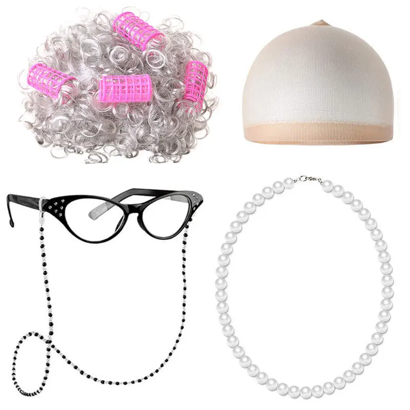 100 Days Of School Granny Wig Halloween COS Granny Wig Elder Grandpa Wig Cover