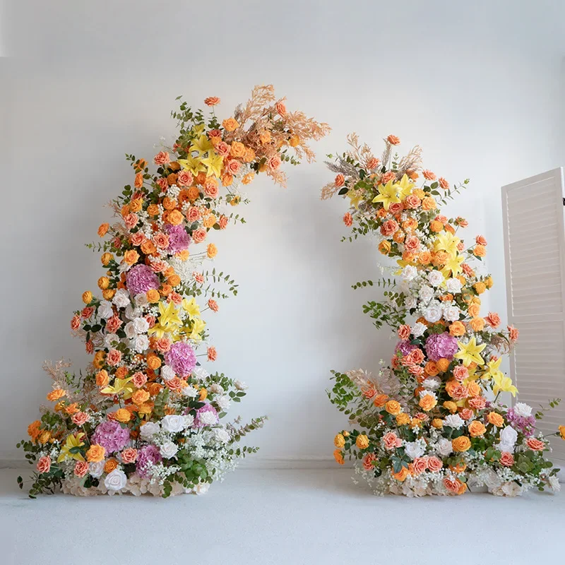 Wedding stage floral simulation flower arch road flower row garden wind event wedding photo background flowers