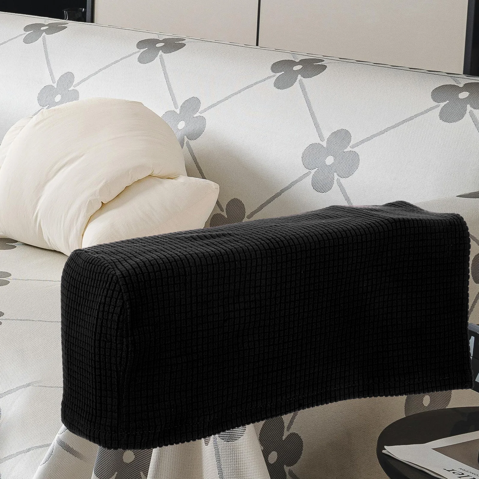 

2pcs Sofa Armrest Cover Black Protective Furniture Side Towel Long Lasting Polyester Home Office Decor