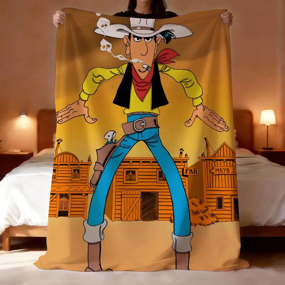 L-lUCKY LUKE CARTOON Throw Lightweight 240g Flannel Blanket Soft Skin-friendly for Summer Cooling