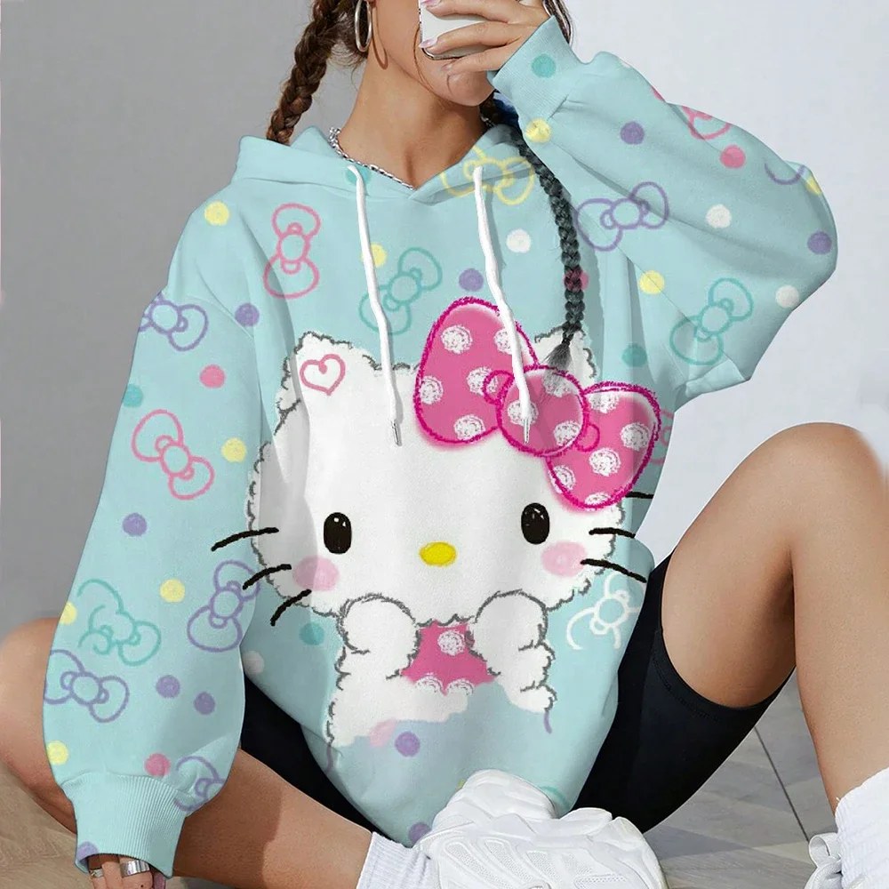 Lente Herfst Hello Kitty Leuke unieke bedrukte hoodie damestrui basic casual en comfortabel Modekleding Hoodie