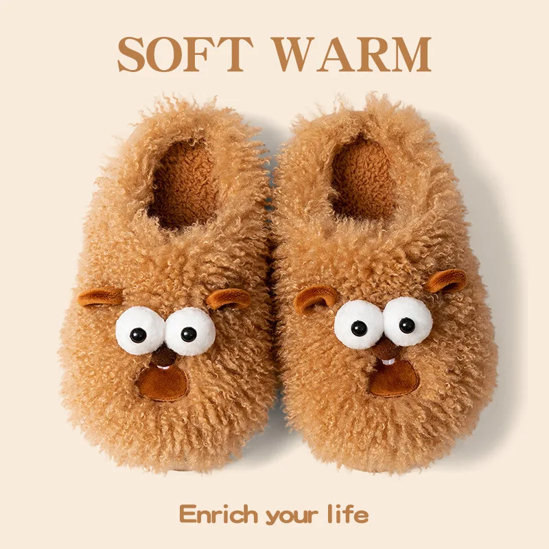 

Lovely groundhog furry slippers ladies soft fluffy animal slides shoes for home winter warm slipper womens fuzzy mules shoes new