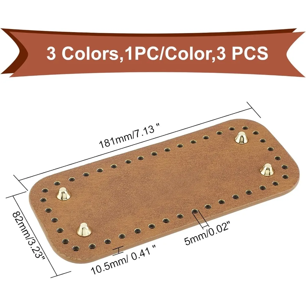 3 Colors PU Leather Bag Bottom for Knitting Crochet Oval Long Bag Nail Bottom Shaper Bag Mat Insert Cushion Base with Holes