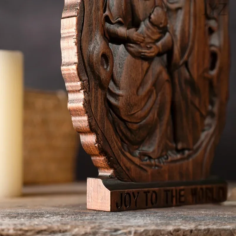 Vintage Church Nativity Natural Wooden Desktop Ornaments Baby Jesus Holy Family Statue Home Decor