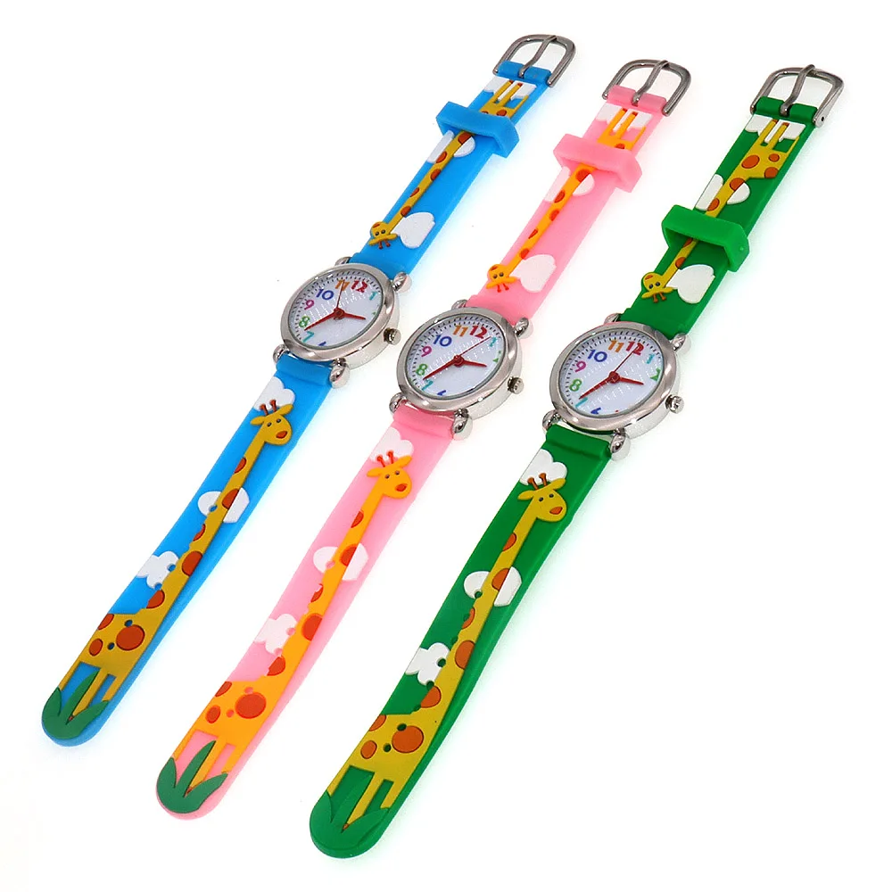 3Pcs Cartoon Kids Watch Boy Girl Animal Silicone Strap Educational Toy Watch