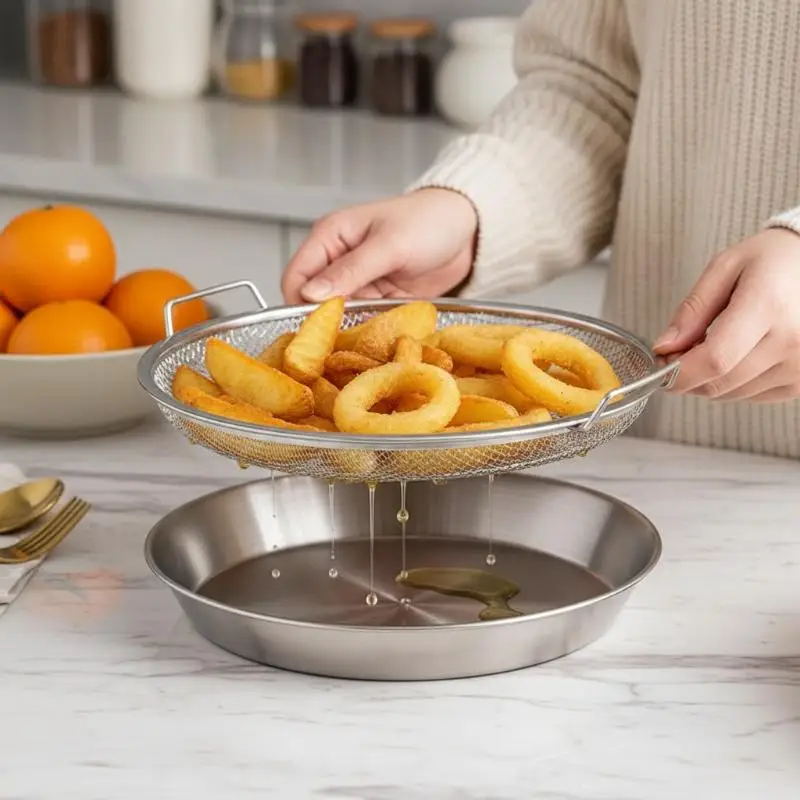 Kitchen  Frying Strainer Oil Control Set Mesh Sieve with Tray for Fried Food PreparationHot