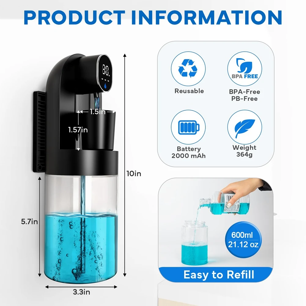 

FSLH автоматический дозатор для полоскания рта для ванной комнаты, 21,12 унций (600 мл) бесконтактный умный дозатор для полоскания рта для дома и детей, черный