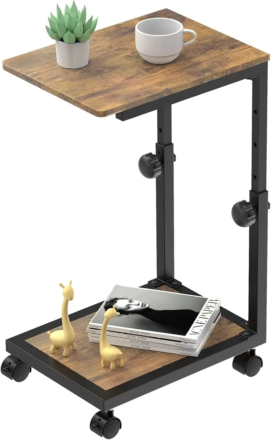 

C-Shaped Height-Adjustable Side Table with Wheels for Small Spaces