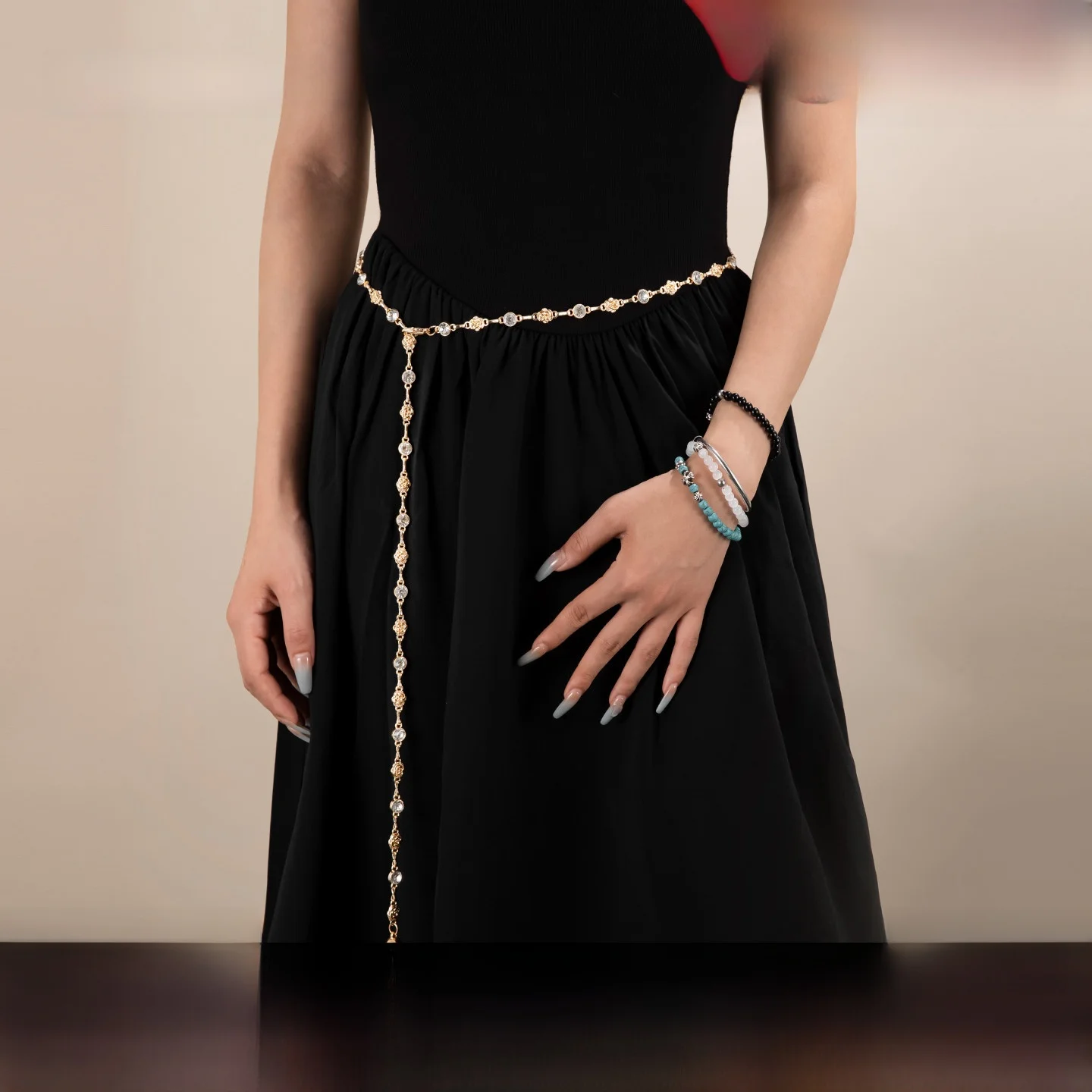 手作りパールウエストチェーンエレガントなスカートとパンツアクセサリー若者女性ベルト合金バックルシンプルなスタイル-canleskonis-ブランド