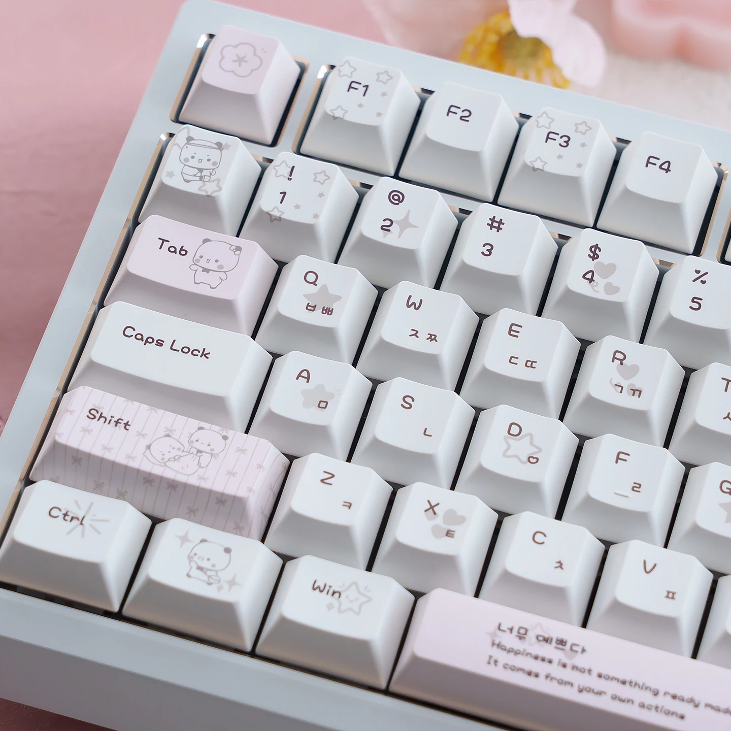 Cute White Pink Bubu-Bear keycaps Korean Hangul Keycaps Cherry Profile PBT Keycaps  For custom Gaming mechanical keyboard
