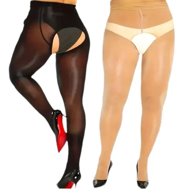 

Plus Size Crotchless Pantyhose Women's Glossy Stockings