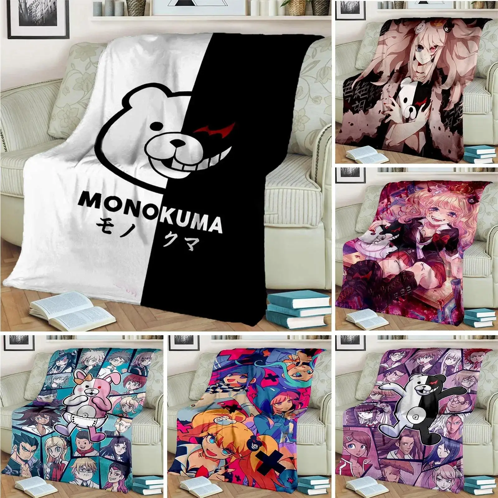 

Фланелевое одеяло с принтом аниме Danganronpa Monokuma, плюшевый плед на заказ для кровати, дивана, домашнего декора, подарок для детей