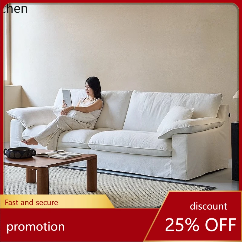 

HT sofa cotton and linen removable washable cream wind living room white down sofa