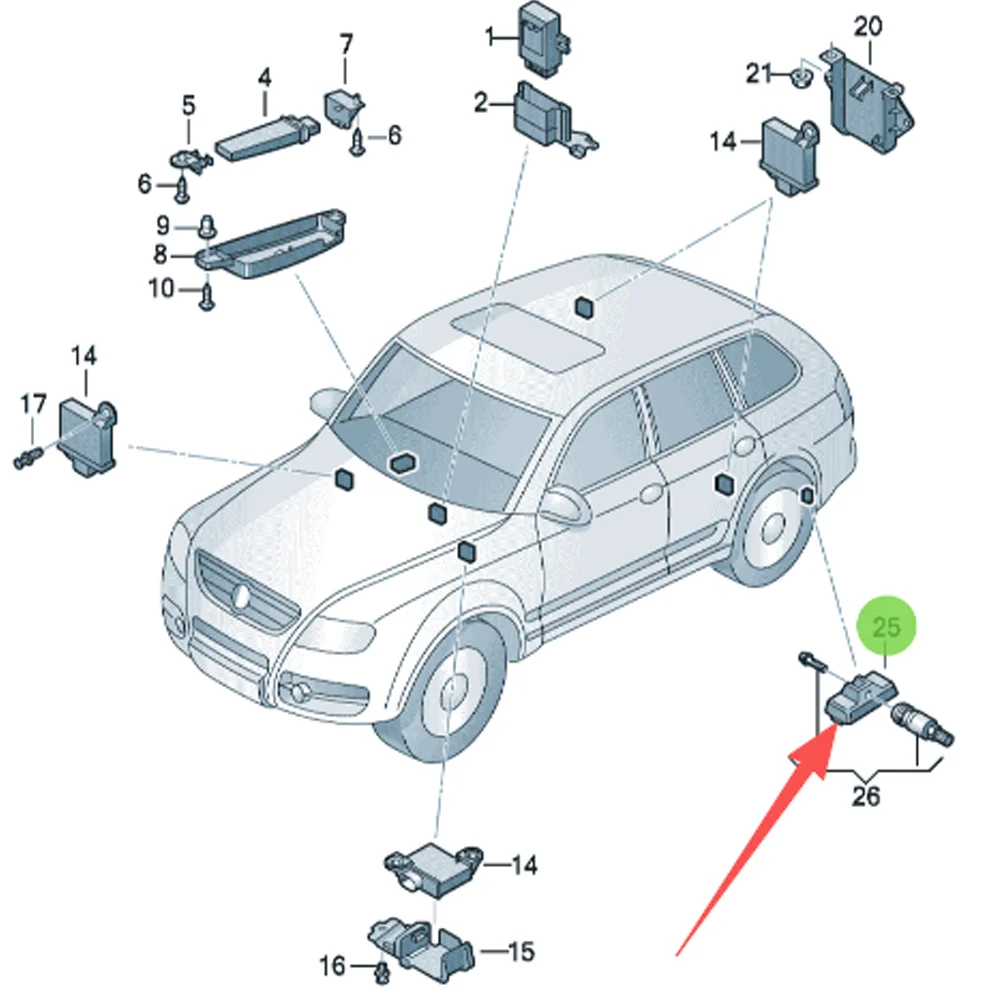 

7PP907275G 4Pcs Tire pressure sensor For VW Touareg Phaeton Audi A4 S4 A6 S6 R8 Q7 RS6 RS7 A8 S8 RS4