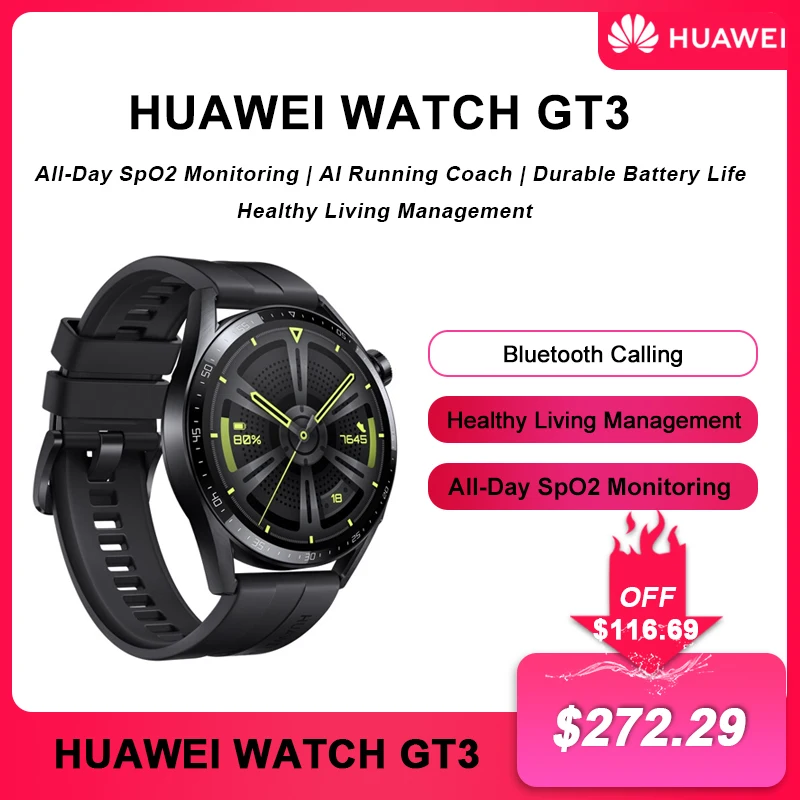 Original Huawei Watch GT 3 Smart Watch 46mm Blood Oxygen Smartwatch All Days Phone Call Heart Rate Tracker Watch for Men GT 3