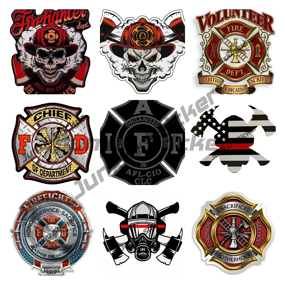 Volunteer Firefighter Sticker Thin Red Line Firefighter America Flag Maltese Cross Vehicle Decal Fire Medic Maltese Star of Life