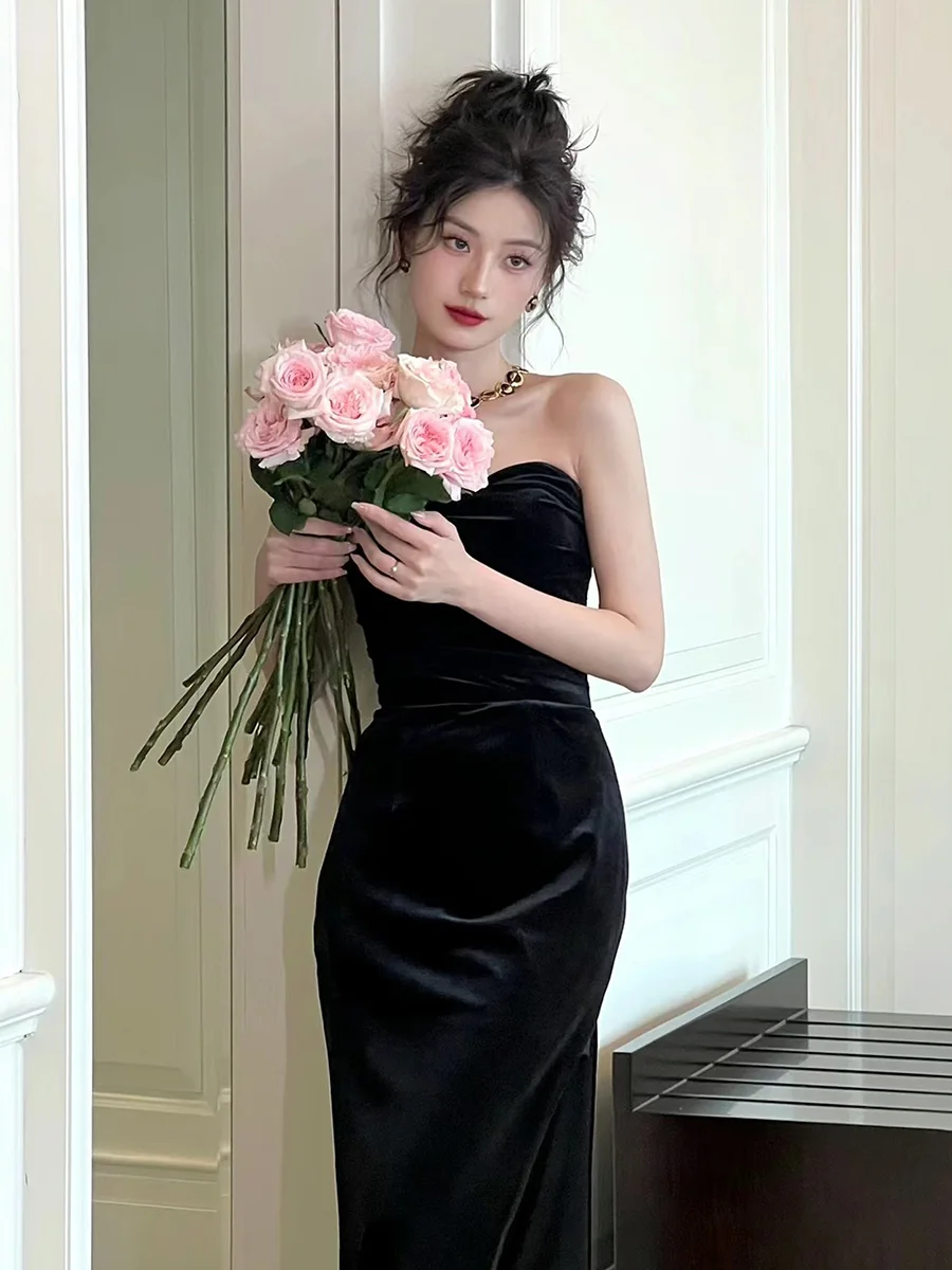 

Ele Bla Fi Tail Evening Gown Women's High End Luxury Sexy Strapl Host Year End Dinner Par Dr Aosphere