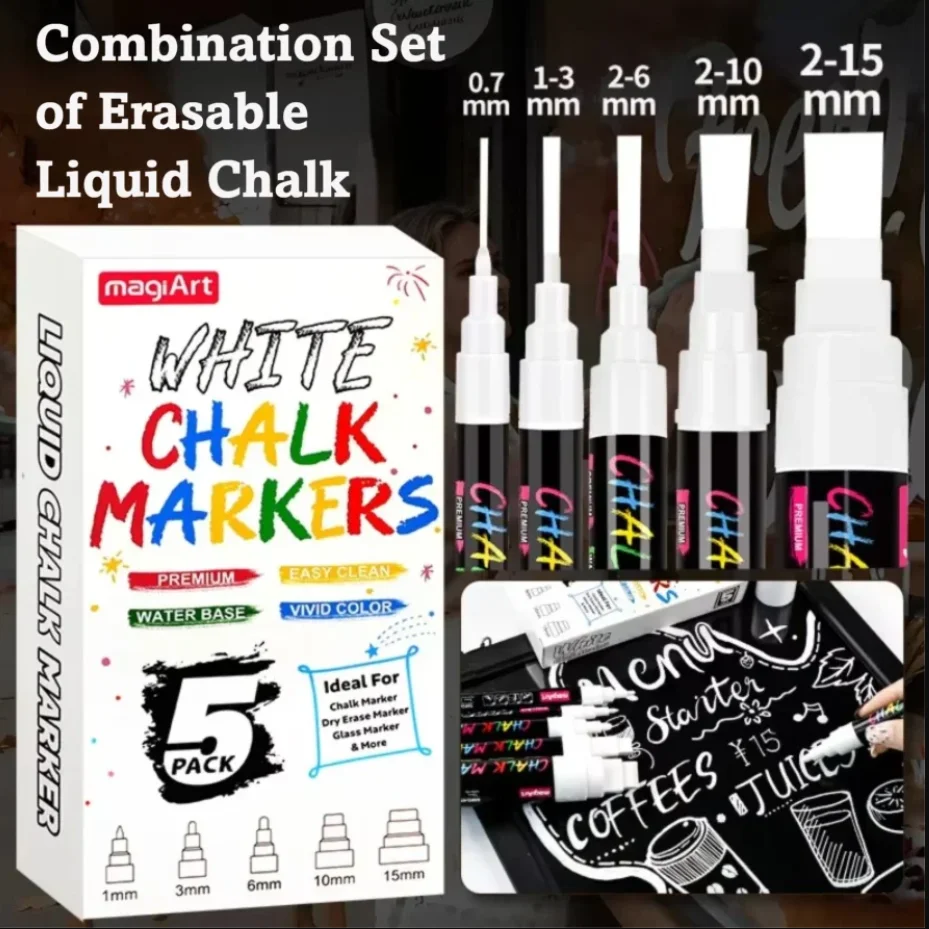 

Dust-Free Liquid Chalk Marker White Water-Based Pen Easy Erase Non-Toxic Washable Glass Board Writing Tool for Home School Cafe