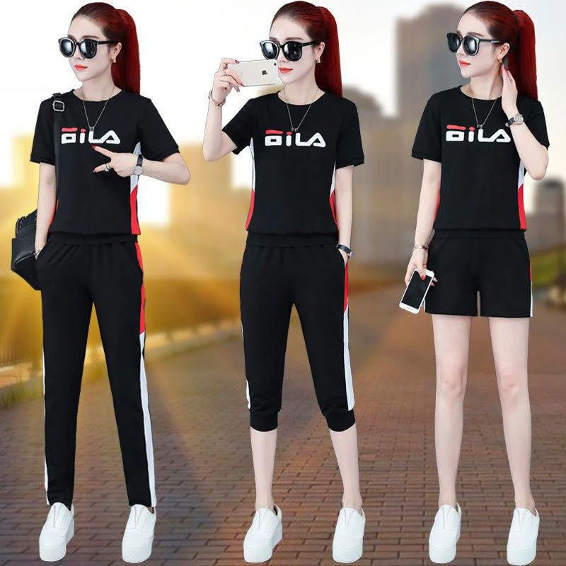 

Women's Fashion Suit 2022 Summer New Short Sleeve Top Korean Clothing Casual Sportswear T-shirts Calf-length Pants Two Piece Set