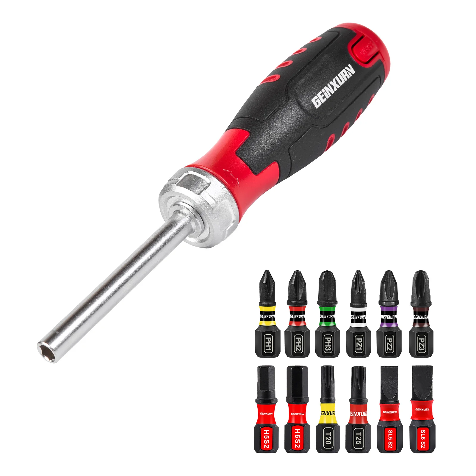 Geinxurn 12-in-1 Ratcheting Screwdriver Set,with 12 Pcs Impact Screwdriver Bits, Portable Hand Tools Set for Repair, DIY