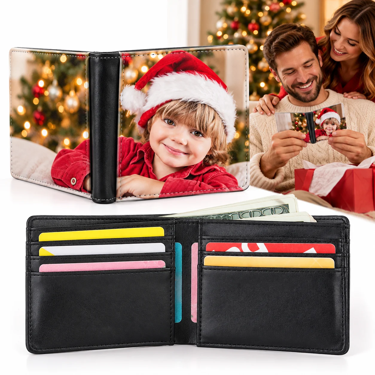 Custom Photo Single & Double Sided Image Wallet, Premium Slim Travel Storage Card Holder, Heartfelt Anniversary & Christmas Gift