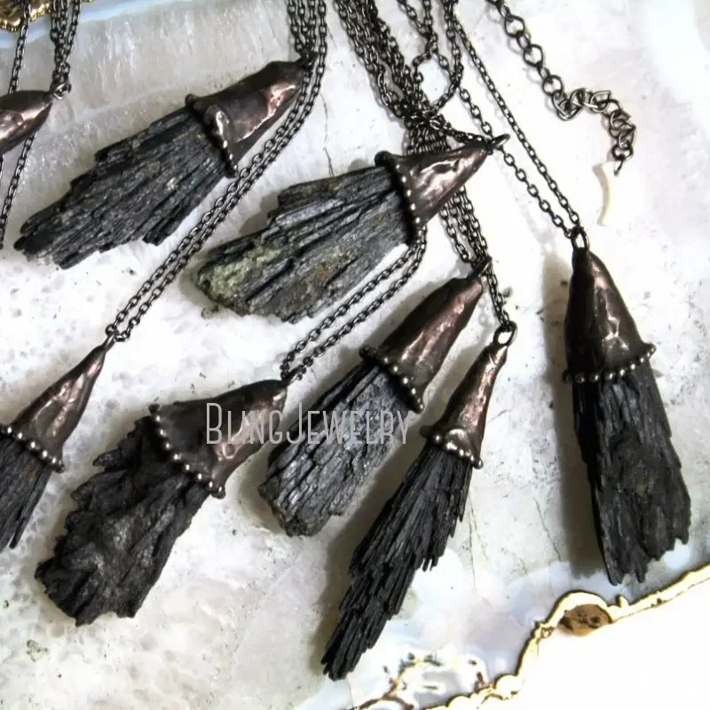 10pcs Goth Vampire Black Kyanite Natural Stone Talisman Necklace Witchcraft Wicca Satan Y2K Statement Jewelry Accessory
