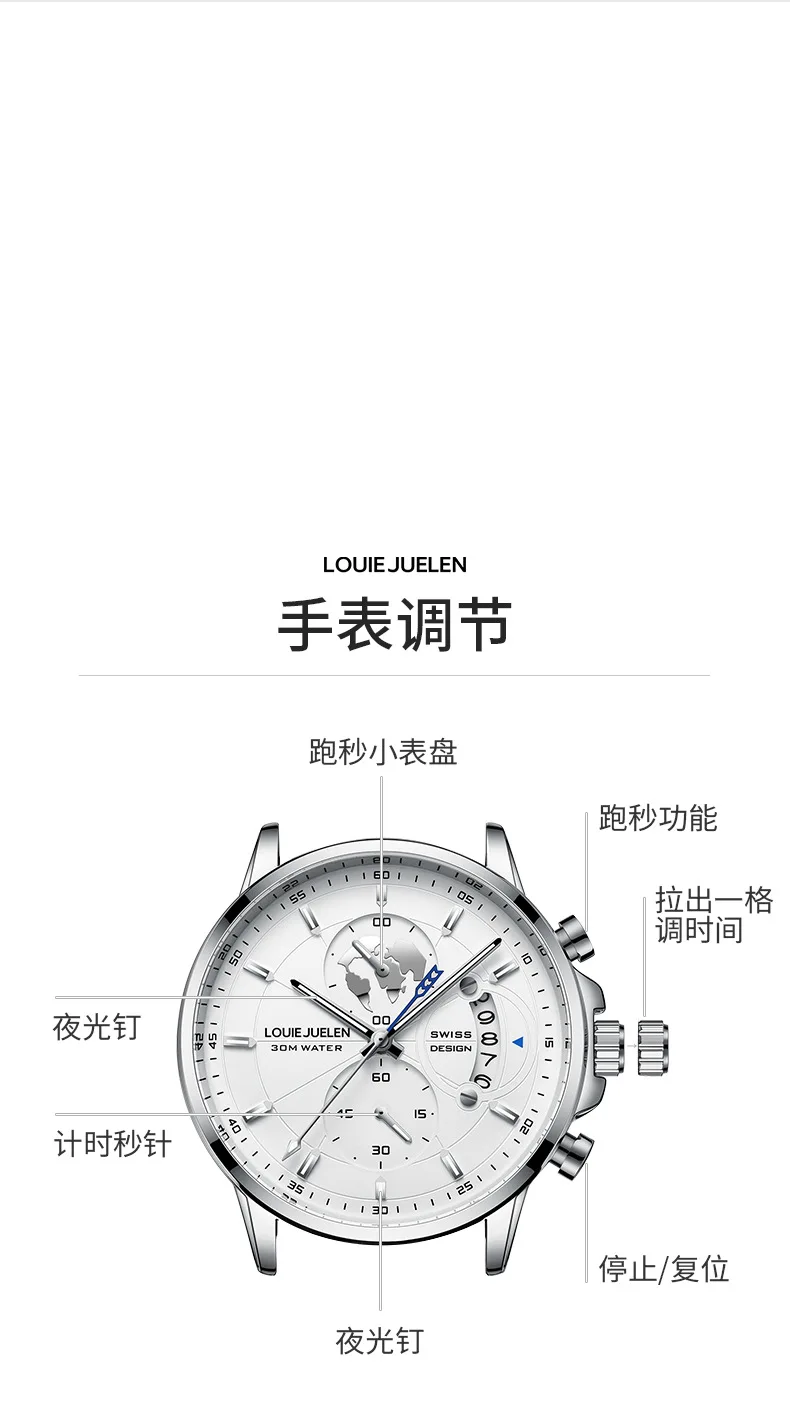 LOUIE JUELEN Couple Watches Multifunction World Map Dial Black Leather Strap Luminous Quartz Wristwatch Lovers Pair Gift Set