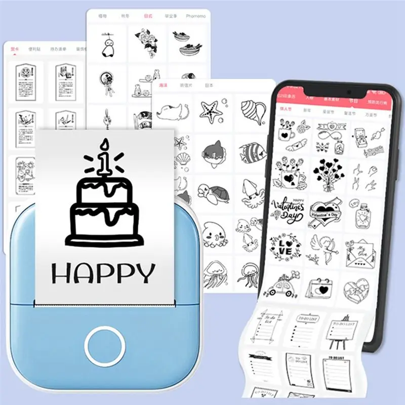 

Отличный мини-карманный принтер, новый портативный принтер для мгновенных наклеек, карманный термопринтер для изготовления наклеек (синий)