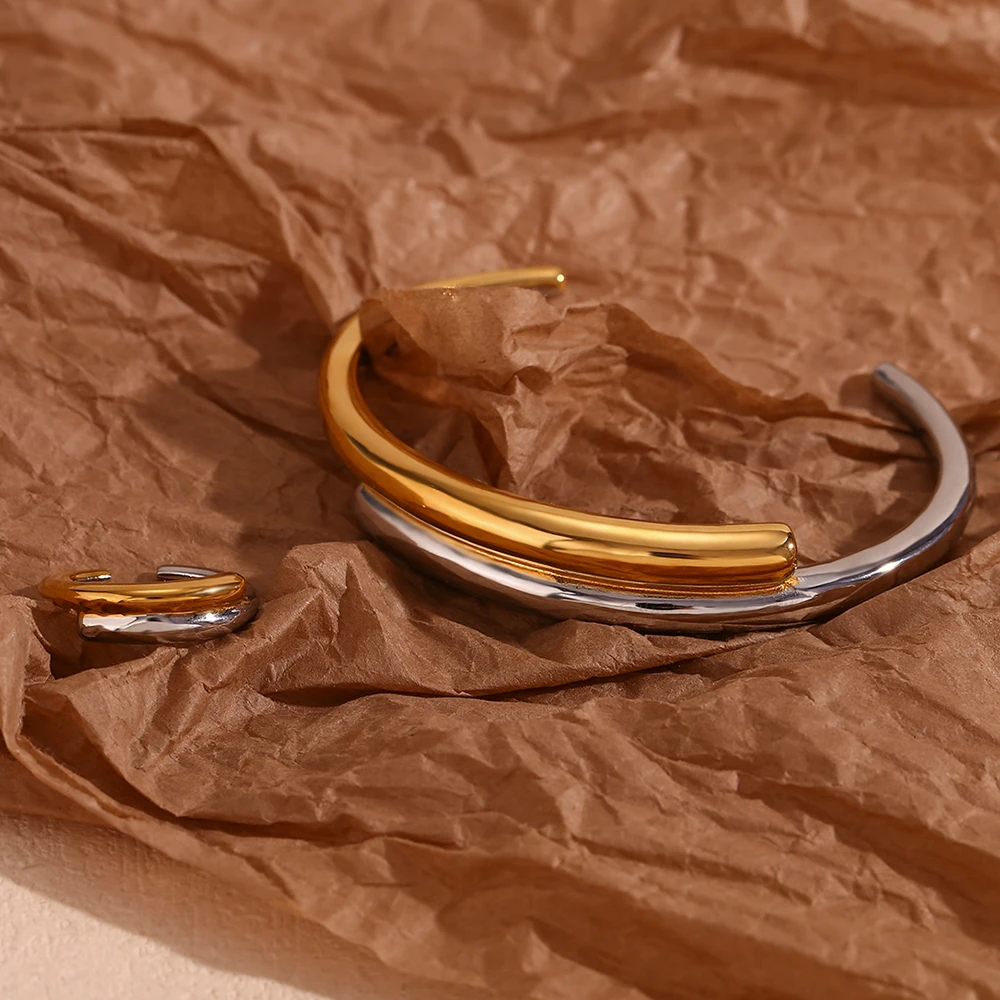 Women's 18K Gold Plated Double Layered Open Bangle Ring