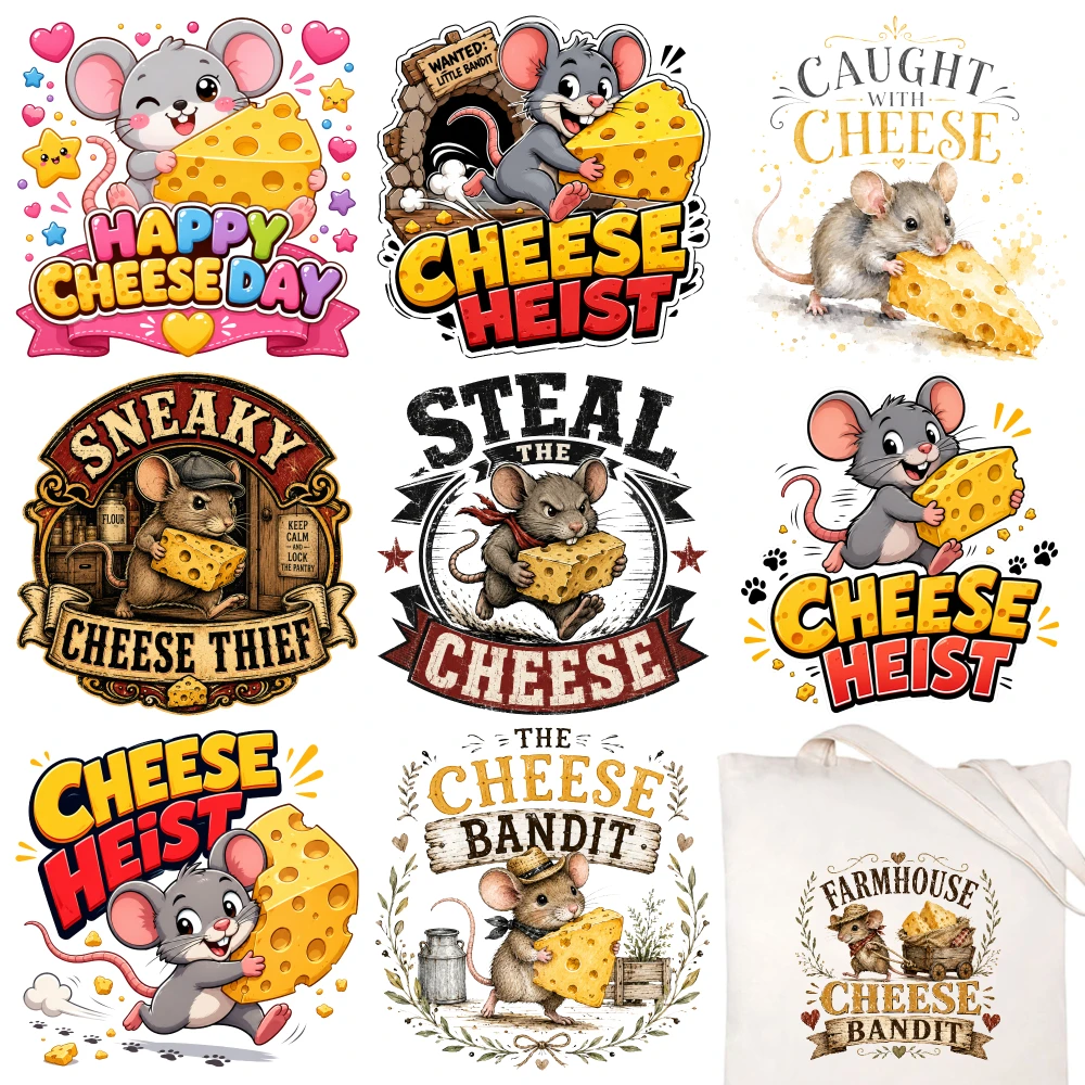 9 Pcs Cheese Heist Iron on Transfers Iron on Decals for T Shirts Easy to heat press decals Hoodie DIY Crafts Iron On Transfer