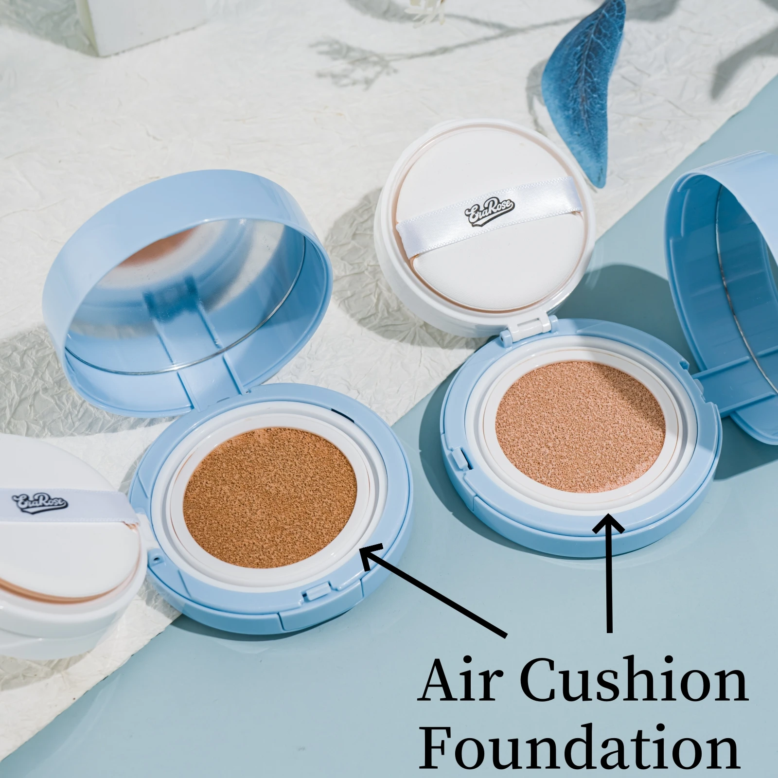 2-in-1 코코넛 에어 쿠션 & 파우더 파운데이션+파우더 방수성 오래 지속되는 페이셜 파우더 메이크업 베이스, 거울 및 소프트 퍼프 포함