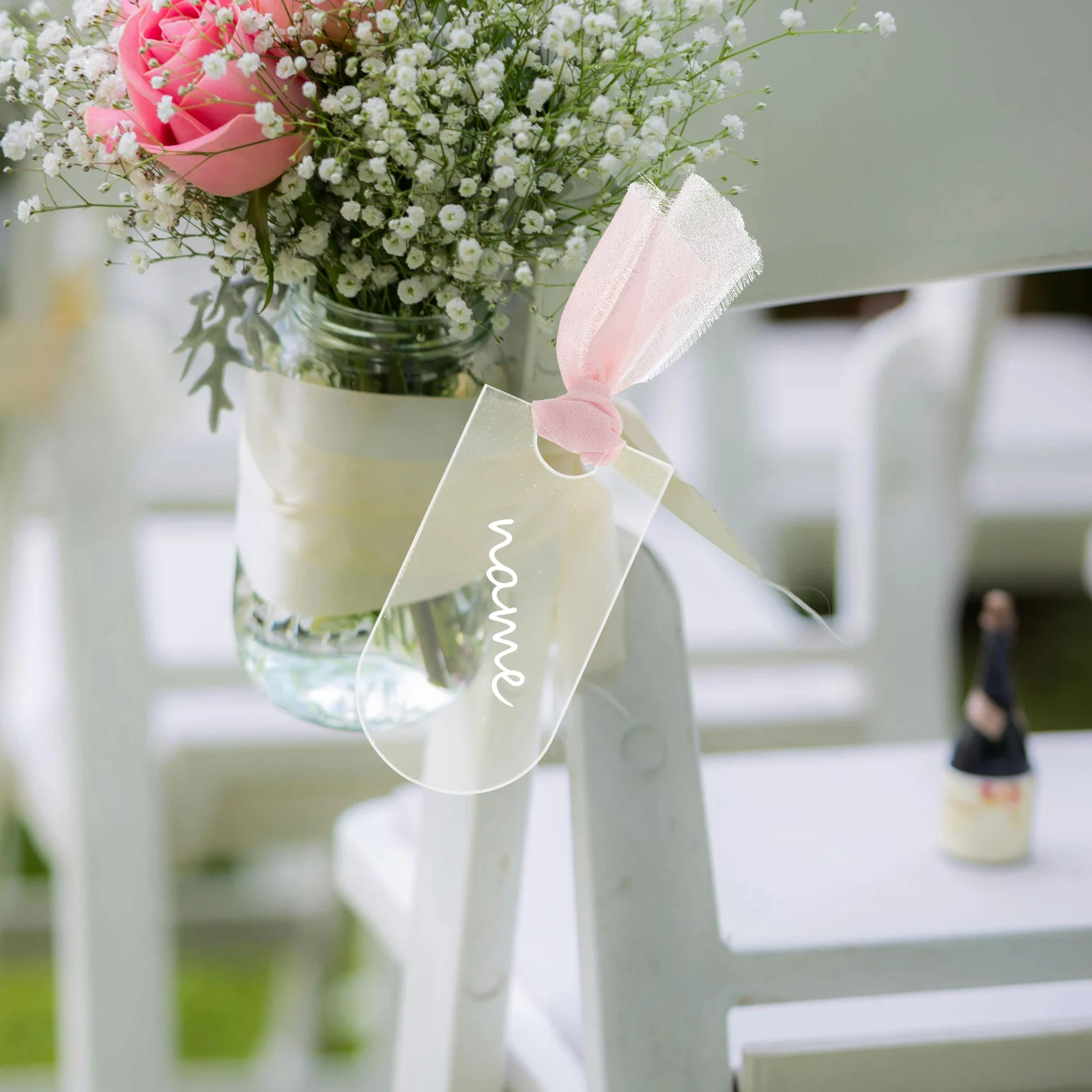 

20 Pcs Acrylic Seat Labels Name Place Cards Reserved Signs for Weddings Tags with Ribbon Arched Blank Table Setting