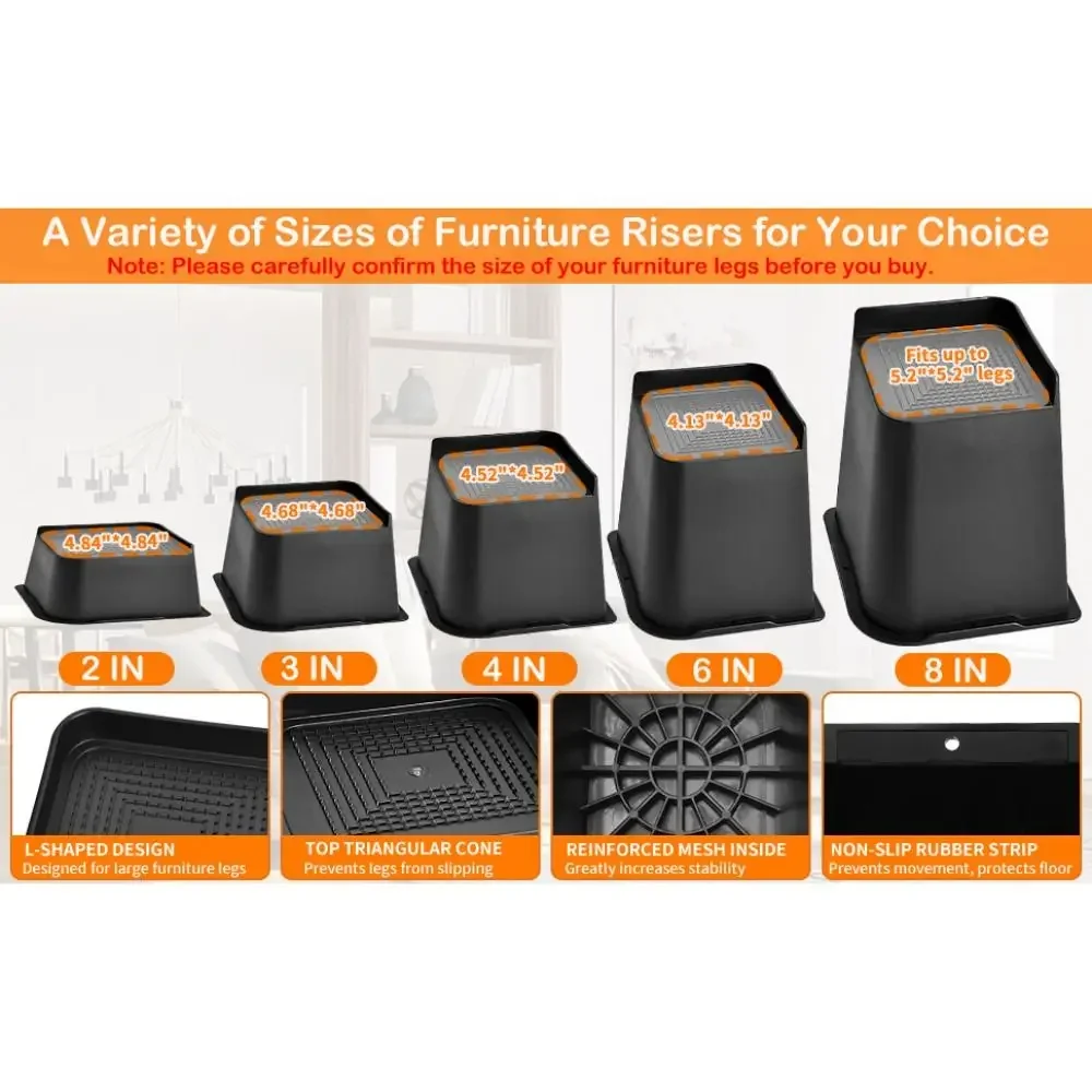 4 Pçs/set 1-6 Polegada Cama Risers Suporte Pesado Móveis de Grandes Dimensões Risers Cama Elevadores Sofá Mesa Cadeira Perna