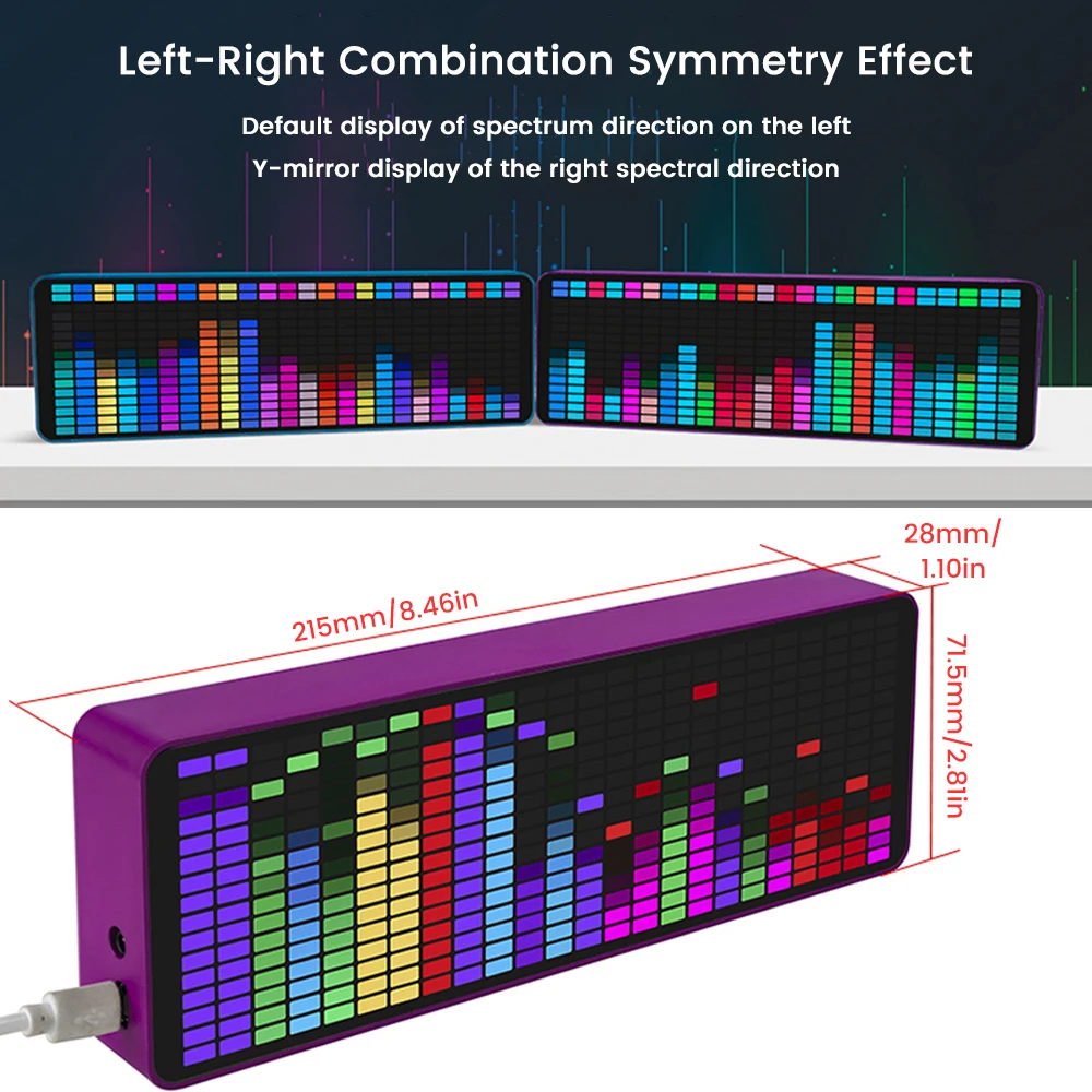 LED Light Stereo Music Spectrum Electronic Clock Voice Rhythm RGB Car Audio Level Indicator VU Meter Automobile Atmosphere Lamp