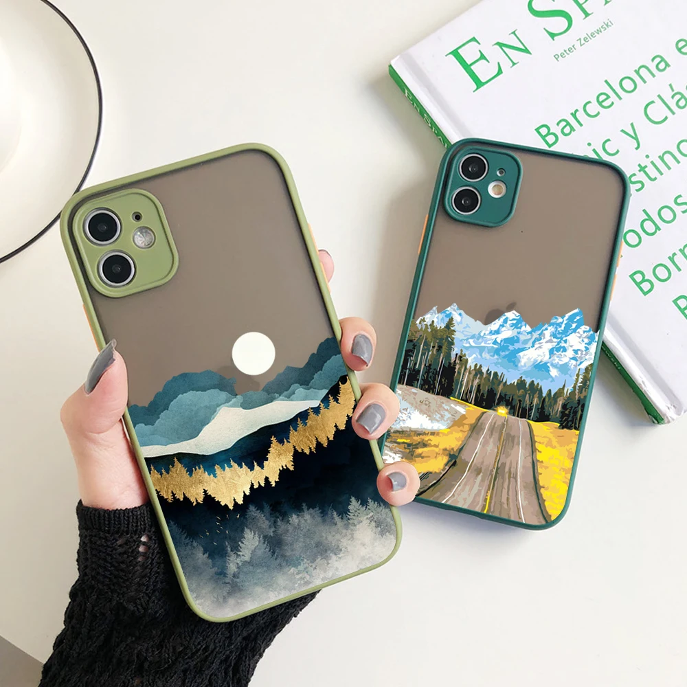 Hand Painted Scenery Phone Case Colorful Trasparent for IPhone 14 13 12 11 Pro Max XR X XS Mini 7 8 Plus Hard Shockproof Cases