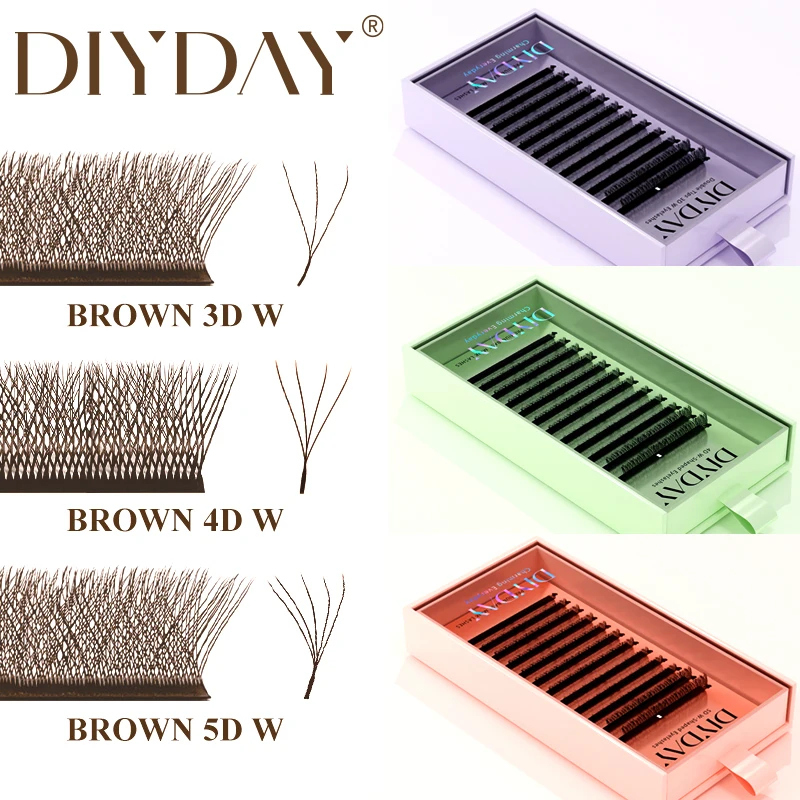 DIYDAY Braune 3D 4D 5D W-förmige Wimpern, einfach anzubringende vorgefertigte Fächerwimpern, natürliche, weiche W-Style falsche Nerzwimpernverlängerung