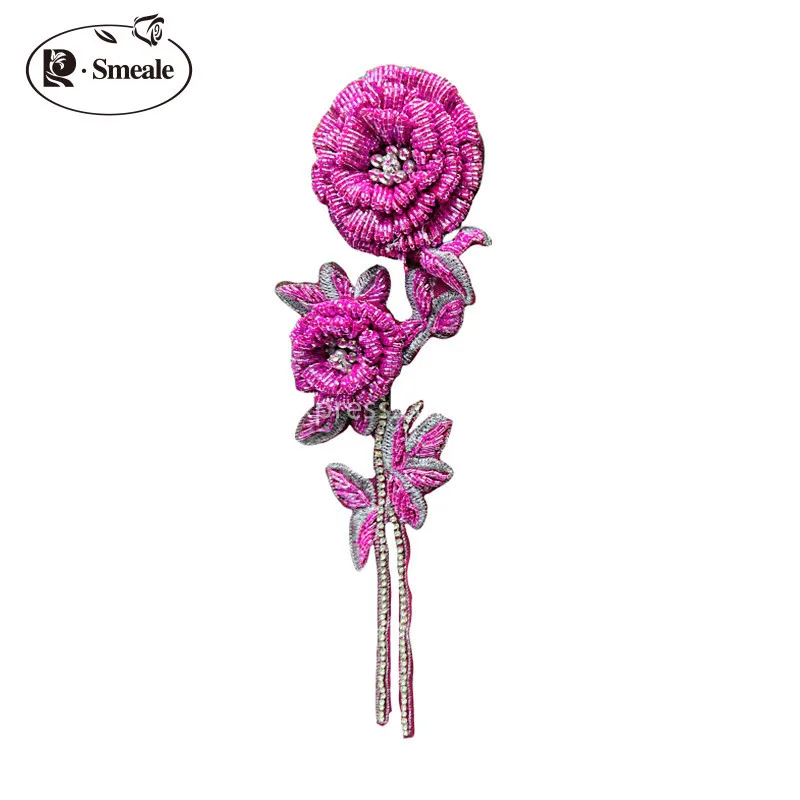 NEUE mehrfarbige handgefertigte Rosen-Brustblumen aus Perlen. Funkelnde Strass-Aufnäher. Hochzeitskleid DIY Stickerei 3D-Applikationen – Detail 5