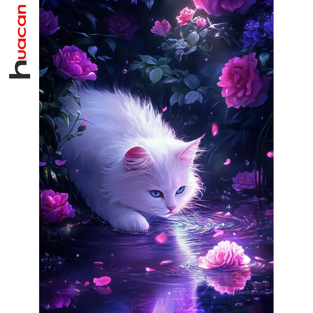 

Huacan Full Square Round Diamond Painting Cat Peony Diamond Mosaic Animal Flower New 2026 Decorative Paintings