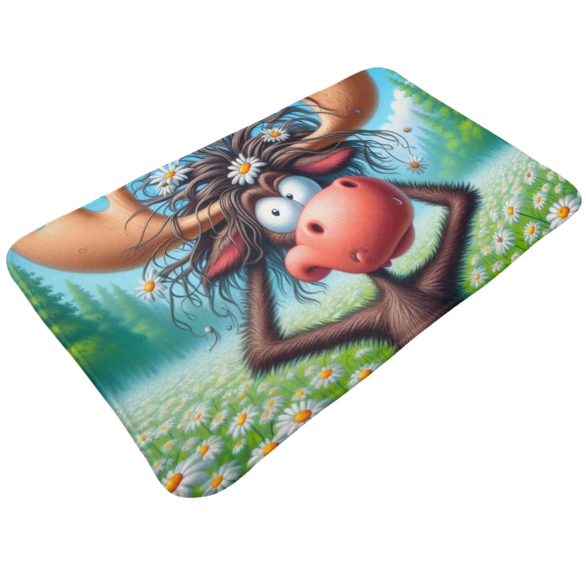 Crazy Moose Daisy Flower Field Cartoon Art Doormat Bathroom Living Room Mat  Absorbent Home Decor
