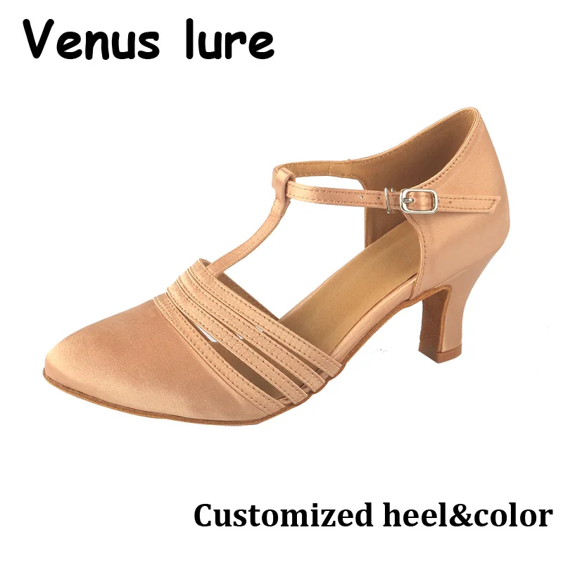 

Женские сандалии Venus Lure на индивидуальном каблуке абрикосового атласа 6 см для танцев, замшевая подошва с круглым носком, обувь для сальсы, бальных танцев