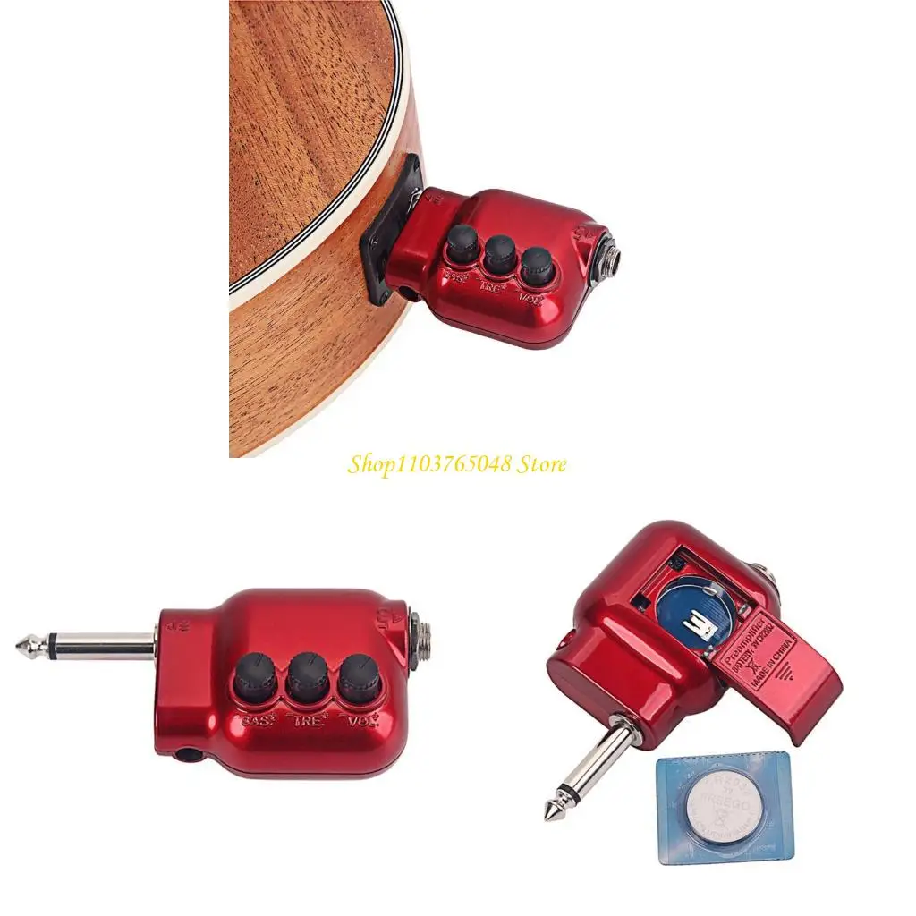Small Preamplifier Preamp 6.35mm Plug with Bass Treble EQ Volumes Control Guitars Pickup EQ Equalizer Preamplifier