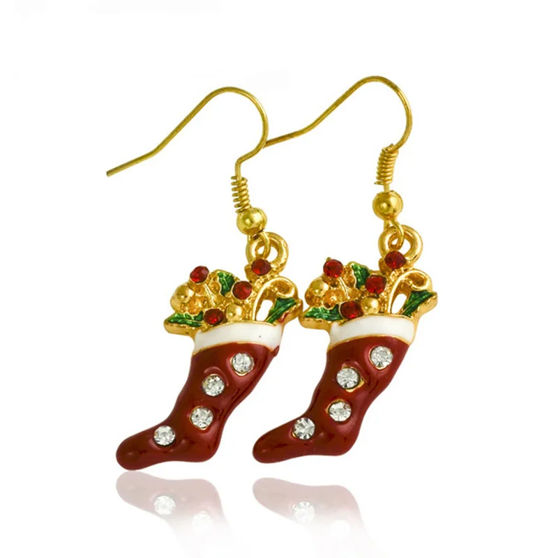 

Kitykiss Christmas Socks Style Diamond Drip Earrings, Women's Fashion Glamour Jewelry