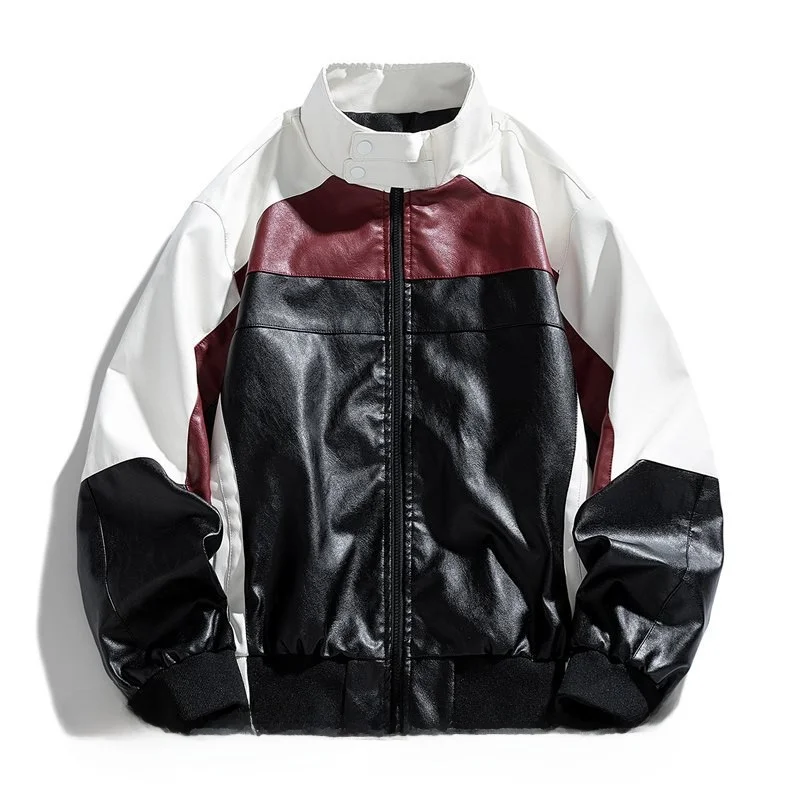 

Повседневная мужская куртка из искусственной кожи для мотоциклистов, в американском уличном ретро-стиле, ностальгическая кожаная куртка в корейском стиле с длинными рукавами