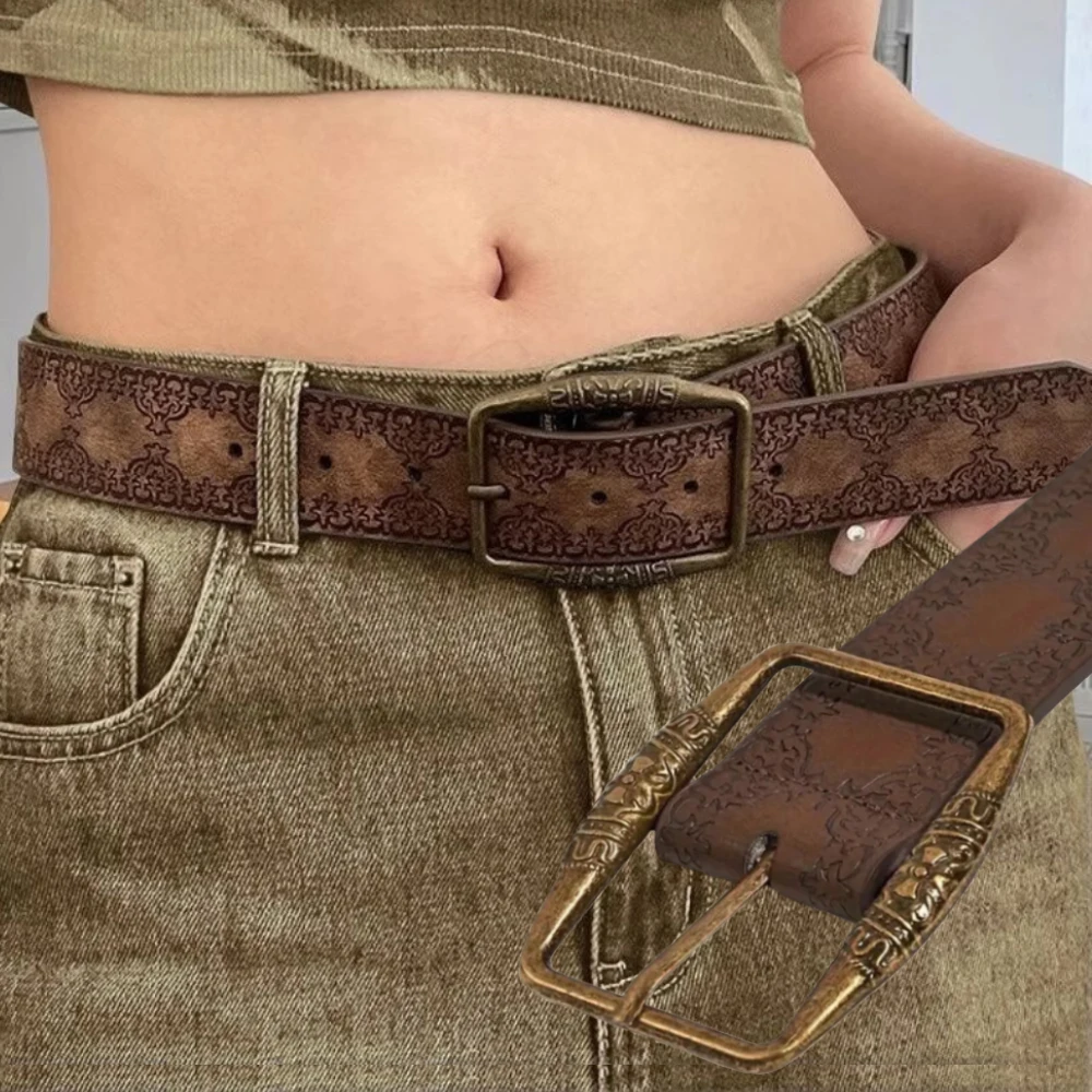 Muster Druck Retro Y2K Gürtel für Frauen Luxus Designer Marke Schnalle Pin Taille Gürtel Weibliche Pu Leder Hip Hop Mode Bund