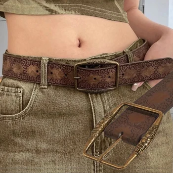 Muster Druck Retro Y2K Gürtel für Frauen Luxus Designer Marke Schnalle Pin Taille Gürtel Weibliche Pu Leder Hip Hop Mode Bund